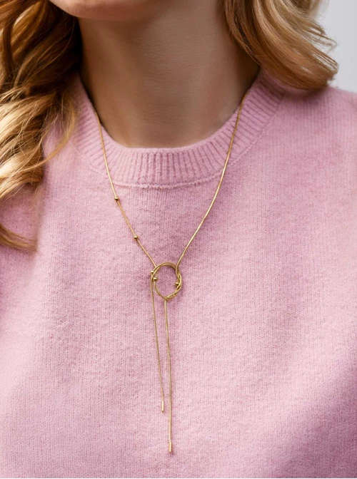 Naszyjnik krawatka, kuleczki, stal pozłacana S310483Z00