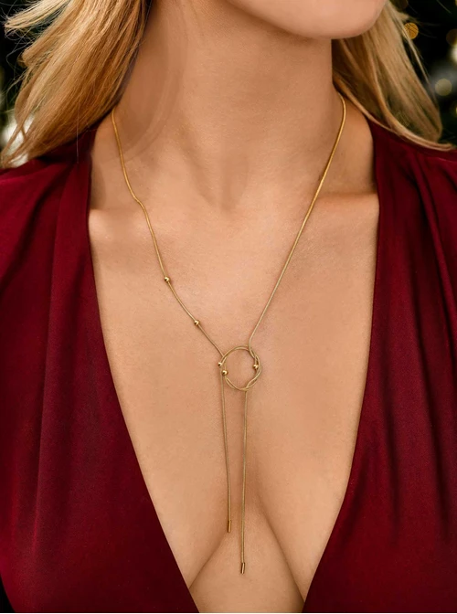 Naszyjnik krawatka, kuleczki, stal pozłacana S310483Z00