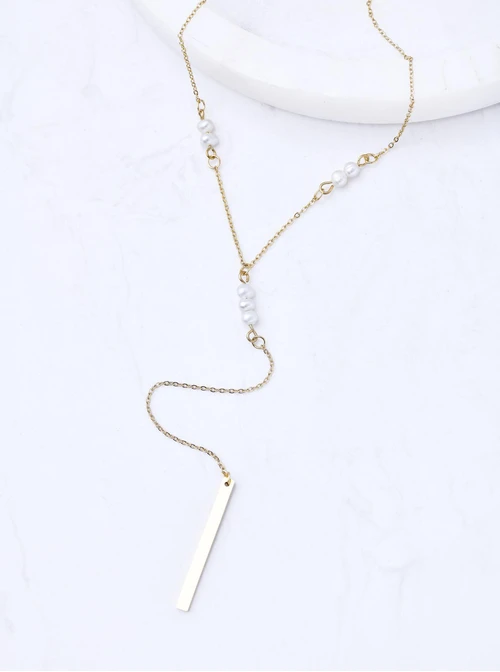 Naszyjnik krawatka, perełki, stal pozłacana S311594Z00