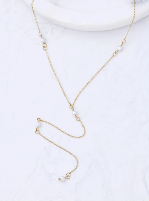 Naszyjnik krawatka, perełki, stal pozłacana S311596Z00