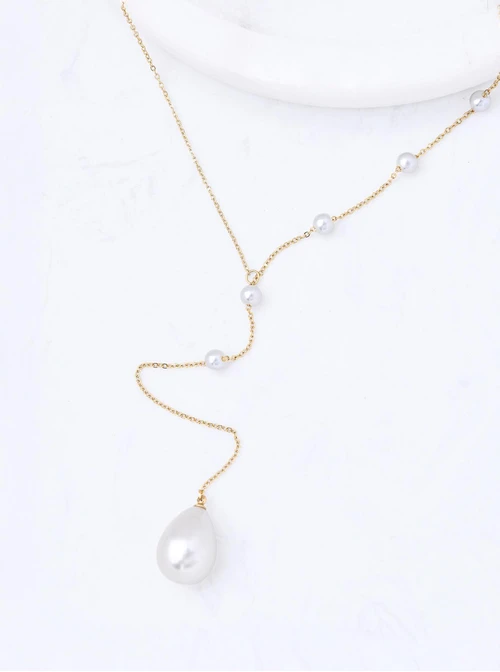 Naszyjnik krawatka, perły, stal pozłacana S311599Z00