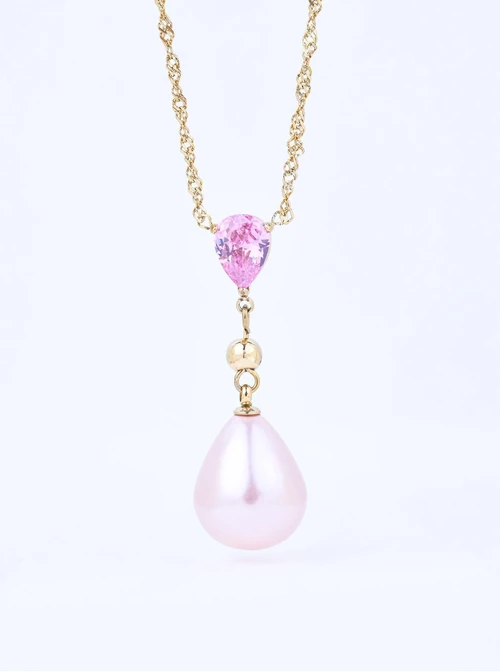 Naszyjnik krawatka, różowa perła, stal pozłacana S311666Z00