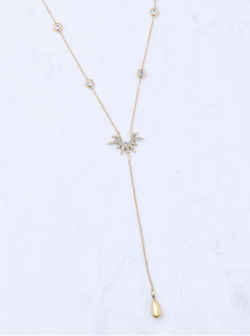 Naszyjnik krawatka, słońce, kropla, stal pozłacana S311587Z00