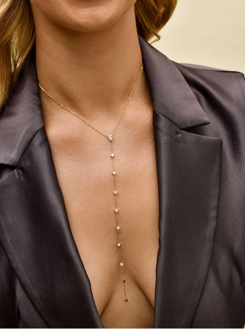 Naszyjnik krawatka z kryształkami, stal pozłacana S311356Z00