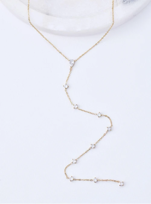 Naszyjnik krawatka z kryształkami, stal pozłacana S311356Z00