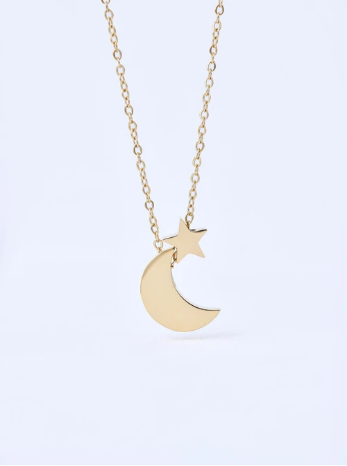 Naszyjnik księżyc, gwiazdka, stal pozłacana S311713Z00