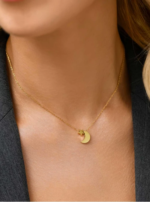 Naszyjnik księżyc, gwiazdka, stal pozłacana S311713Z00