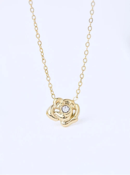 Naszyjnik kwiat, kryształek, stal pozłacana S311629Z00