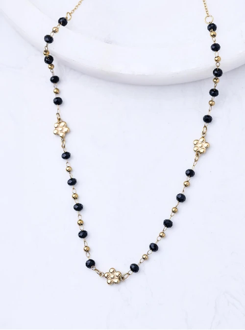 Naszyjnik kwiatuszki, kryształki, stal pozłacana S311802Z01