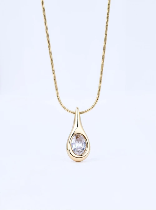 Naszyjnik łezka, kryształek, stal pozłacana S311352Z00