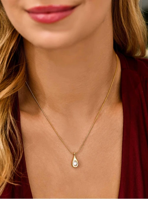 Naszyjnik łezka, kryształek, stal pozłacana S311352Z00