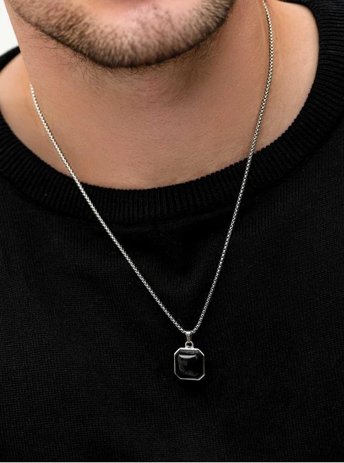 Naszyjnik męski, Obsydian, stal S310506S00