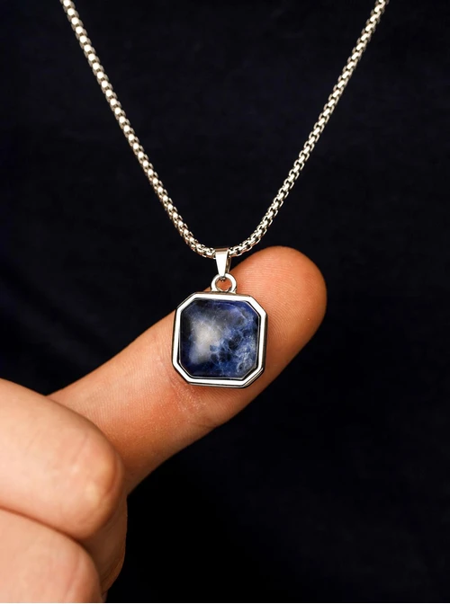 Naszyjnik męski, Sodalit, stal S310507S00