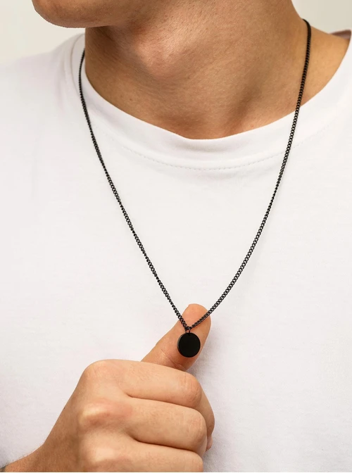 Naszyjnik męski, kółko, czarny, stal S310492M01