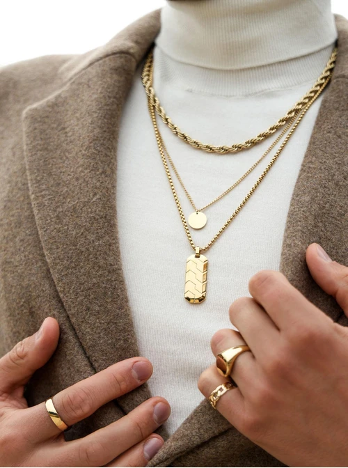 Naszyjnik męski, kółko, stal pozłacana S310492Z00