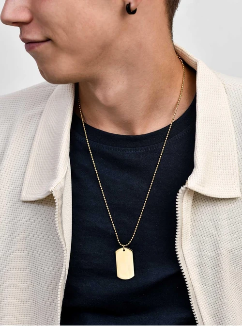 Naszyjnik męski, nieśmiertelnik, stal pozłacana S310493Z00