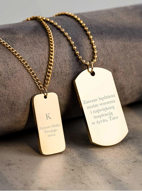 Naszyjnik męski, nieśmiertelnik, stal pozłacana S310493Z00