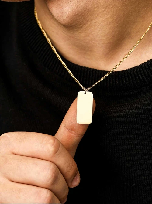 Naszyjnik męski, nieśmiertelnik, stal pozłacana S310501Z00