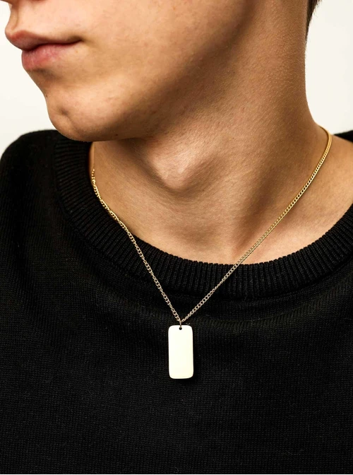 Naszyjnik męski, nieśmiertelnik, stal pozłacana S310501Z00