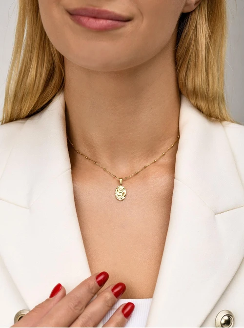 Naszyjnik młotkowana zawieszka, stal pozłacana S312058Z00