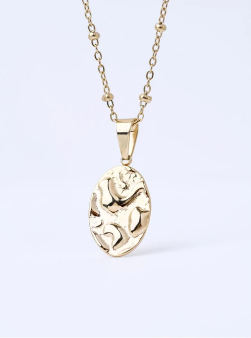 Naszyjnik młotkowana zawieszka, stal pozłacana S312058Z00