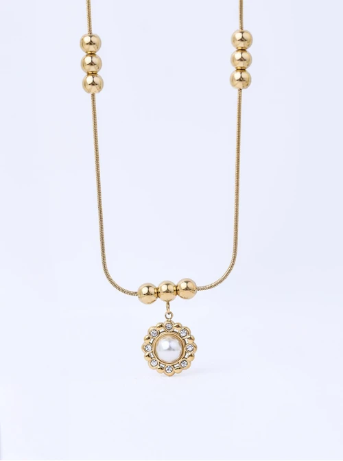 Naszyjnik perełka, kuleczki, stal nierdzewna S311688Z00