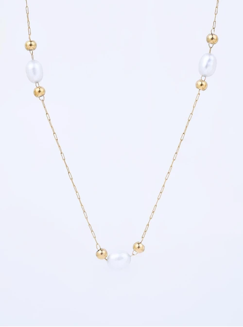 Naszyjnik perełki, kuleczki, stal pozłacana S311585Z00