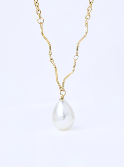 Naszyjnik perłowa kropla, stal pozłacana  S311602Z00
