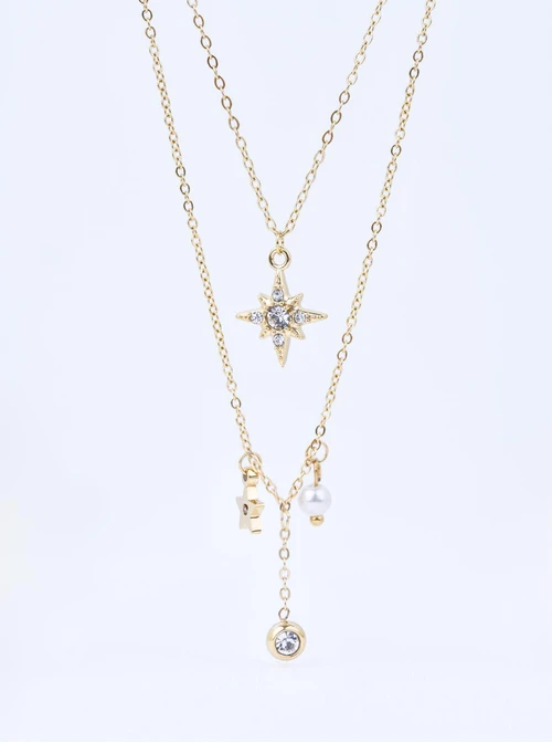 Naszyjnik podwójny, gwiazdki, stal pozłacana S311609Z00