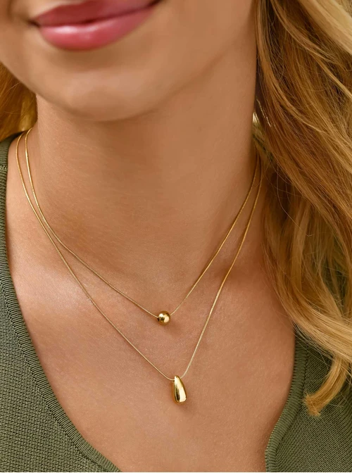 Naszyjnik podwójny, kropla, kulka, stal pozłacana S311603Z00