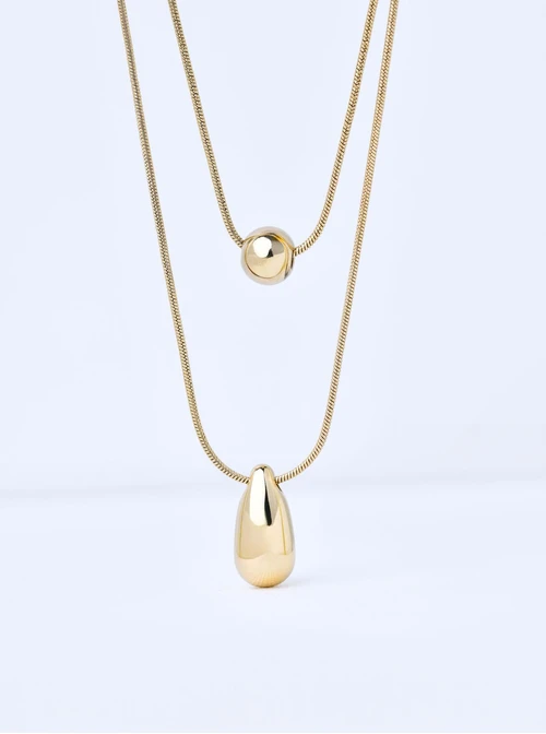 Naszyjnik podwójny, kropla, kulka, stal pozłacana S311603Z00