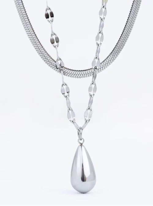 Naszyjnik podwójny, kropla, stal S311617S00