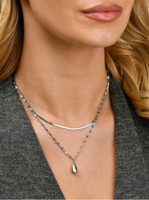 Naszyjnik podwójny, kropla, stal S311617S00