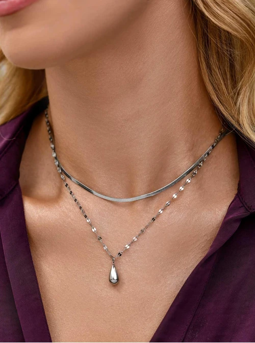 Naszyjnik podwójny, kropla, stal S311617S00
