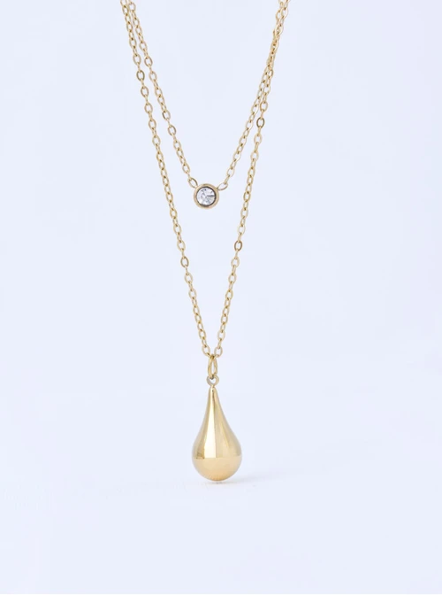 Naszyjnik podwójny, kropla, stal pozłacana S311614Z00