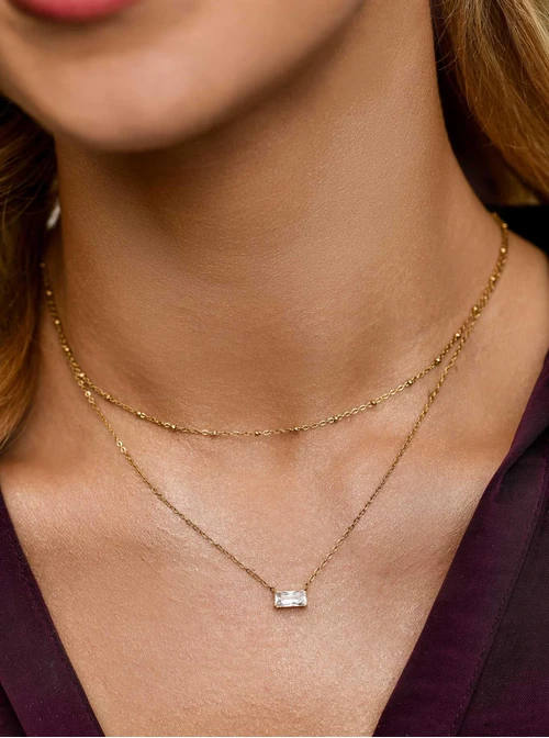 Naszyjnik podwójny, kryształek, stal pozłacana S311604Z00