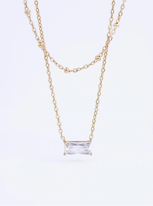 Naszyjnik podwójny, kryształek, stal pozłacana S311604Z00