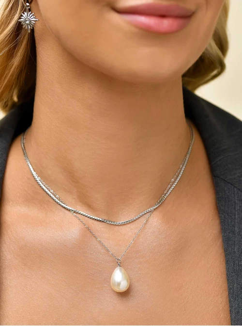 Naszyjnik podwójny, perła, stal S311598S00
