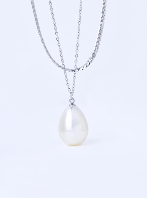 Naszyjnik podwójny, perła, stal S311598S00