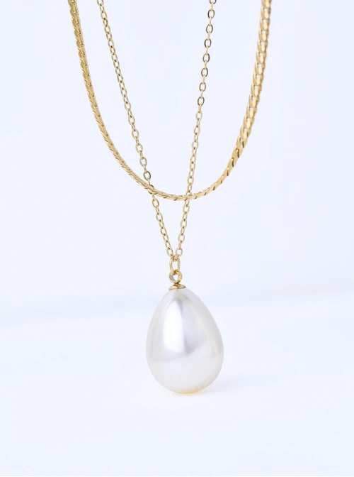 Naszyjnik podwójny, perła, stal pozłacana S311598Z00