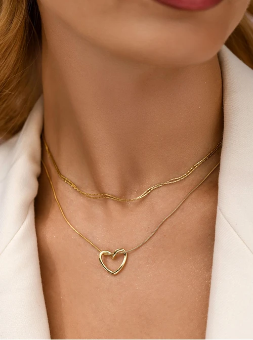 Naszyjnik potrójny, serce, stal pozłacana S312441Z00