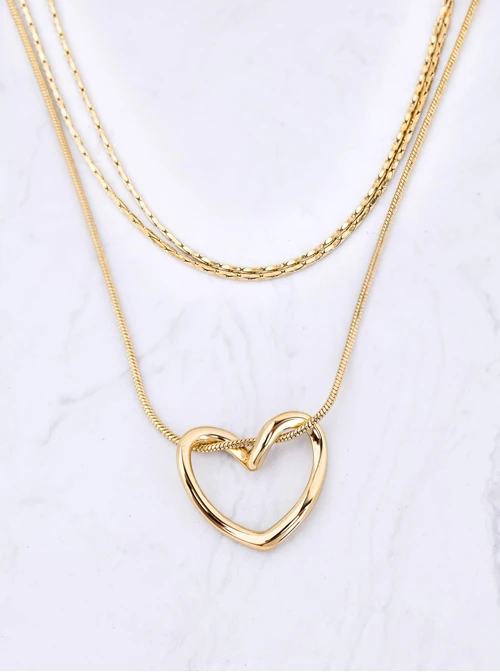 Naszyjnik potrójny, serce, stal pozłacana S312441Z00
