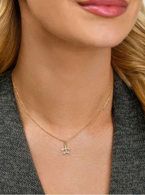 Naszyjnik samolot, kryształki, stal pozłacana S311721Z00