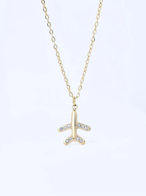 Naszyjnik samolot, kryształki, stal pozłacana S311721Z00