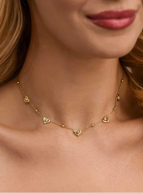 Naszyjnik serduszka, kryształki, stal pozłacana, S312504Z00