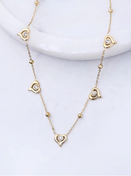 Naszyjnik serduszka, kryształki, stal pozłacana, S312504Z00