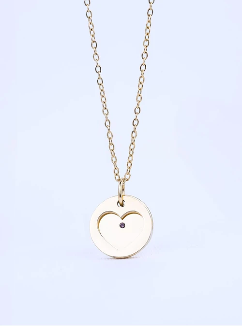 Naszyjnik serduszko, kryształ urodzeniowy Luty, stal pozłacana S310562Z00-02