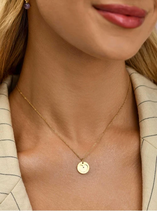 Naszyjnik serduszko, kryształ urodzeniowy Luty, stal pozłacana S310562Z00-02