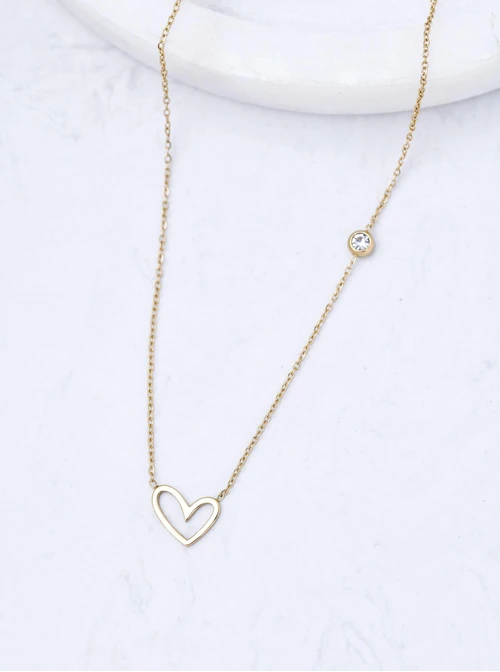 Naszyjnik serduszko, kryształek, stal pozłacana S311621Z00