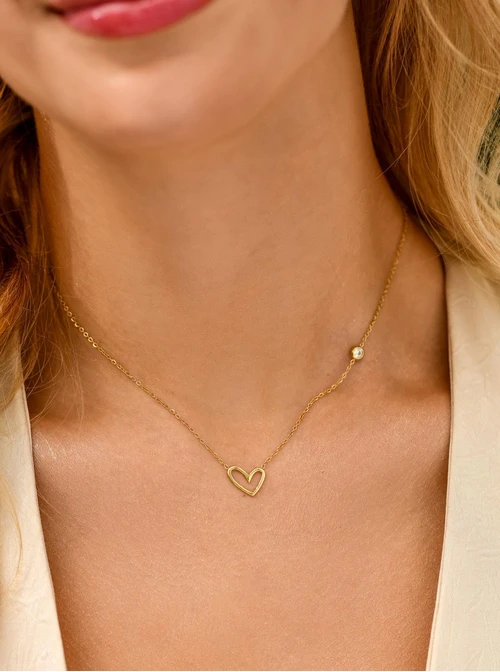 Naszyjnik serduszko, kryształek, stal pozłacana S311621Z00
